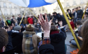 Débats organisés place du Bouffay à Nantes par le collectif Nuit Debout.
/ AFP PHOTO / LOIC VENANCE
