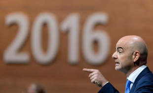 Gianni Infantino, en tête du 1er tour de l'élection présidentielle Fifa, lors du congrès extraordinaire de la Fifa, le 26 février 2016 à Zurich
