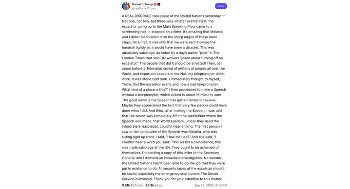 "Toutes les vidéos de surveillance doivent être sauvegardées [...] Les Services Secret sont sur le coup." a écrit le président américain sur Truth Social.