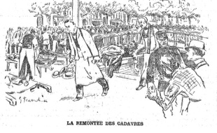 Gravure représentant la remontée des cadavres, au lendemain de la tragédie.