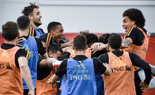 La joie des joueurs belges à l'entraînement
