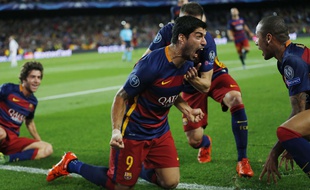 L'attaquant de Barcelone Luis Suarez, le 29 septembre 2015 contre le Bayer Leverkusen.