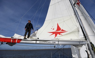 Goulwen Joss, skipper de Grain de Sail, à son arrivée à Nantes le 17 février 2021.