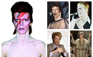 Différents visages de David Bowie.