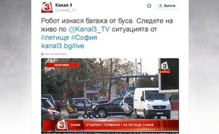 Capture d'écran d'un tweet de Kanal 3 montrant la neutralisation d'un engin explosif à Sofia le 1er décembre 2015.