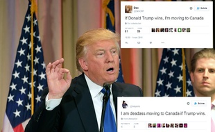 Photomontage de tweets et de Donald Trump.