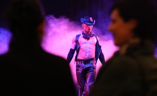 Strasbourg le 26 01 2014. Salon Eropolis au palais des expostitions. Spectacles de catch sexuel, show d'Allan Théo