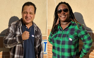 Tony et Ava, des supporteurs de Donald Trump et Hillary Clinton, ont voté à Sacramento, en Californie, le 8 novembre 2016.