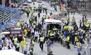 La ligne d'arrivée du marathon de Boston, secouée par deux explosions, le 15 avril 2013.