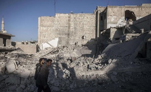 Zone bombardée dans la province de Idlib en Syrie.