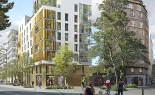 Vue depuis le boulevard de la Liberté du programme immobilier Heritaj dans le centre-ville de Rennes.