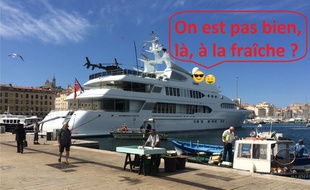 Représentation très libre du yacht et de ses habitants.