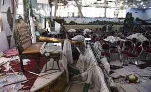 A Kaboul, la salle du mariage après l'attentat, le 18 août 2019