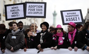 Des soutiens au projet de loi sur le mariage pour tous défilent à Paris, le 16 décembre 2012.
