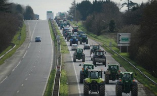 Des agriculteurs en colère bloquent la rocade menant à Rennes, le 17 février 2016