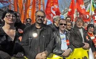 François Chérèque et Bernard Thibault lors de la manifestation parisienne de la journée d'action interprofessionnelle le 19 mars 2009.