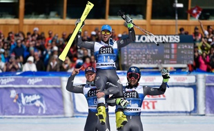 Les trois Français du podium de Saint-Moritz, le 19 mars 2016.
