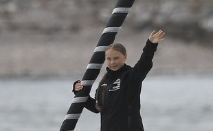 Greta Thunberg sur le voilier Malizia II, en partance vers New York pour se rendre à l'ONU, en 2019