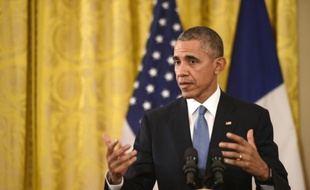 Le président américain Barack Obama, le 24 novembre 2015 à la Maison Blanche, à Washington, lors d'une conférence de presse conjointe avec le président français François Hollande