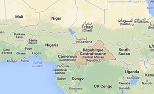 Carte indiquant où se situe la Centrafrique (en rouge).