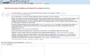 Bill Gates, co-fondateur de Microsoft, répond aux questions des Internautes sur Reddit.