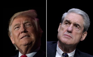 Photomontage du président américain, Donald Trump, face au procureur spécial chargé de l'enquête sur la Russie, Robert Mueller.
