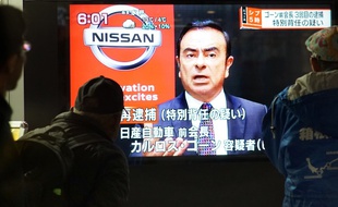 Carlos Ghosn lors d'une émission de télévision japonaise consacrée à son arrestation le 21 décembre à Tokyo.