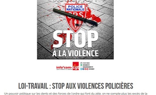 Capture de l'écran de la page de téléchargement de l'affiche de la CGT contre les violences policières sortie le 16 avril 2016 sur le site infocomcgt.fr.