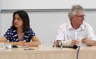 Cecile Duflot and Jean-Baptiste Eyraud (DAL) pictured during the EELV Ecologists "Summer Days" in Poitiers , FRANCE - 23/08/2012./Credit:ROBERT/APERCU