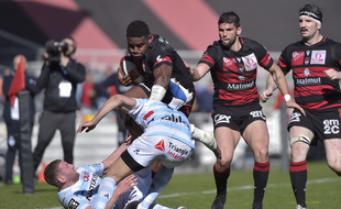 Des joueurs du LOU Rugby, lors d'une rencontre avec le Racing 92 en février 2020 au Matmut Stadium à Lyon.