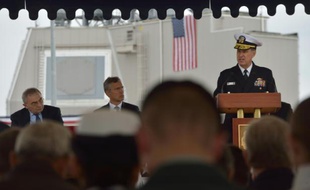 Le commandant des forces navales américaines en Europe et en Afrique Mark Ferguson lors de l'inauguration du système antimissile américain de Deveselu en Roumanie, le 12 mai 2016