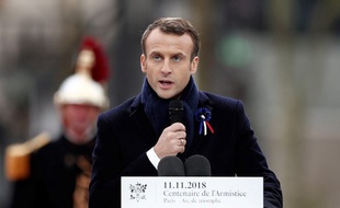 Emmanuel Macron, le 11 Novembre, lors de son discours pendant la cérémonie de commémoration de l'armistice du 11-Novembre 1918.