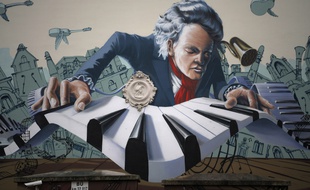 Une fresque murale représentant Beethoven à Bonn (Allemagne), en décembre 2019