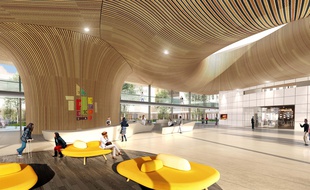 Le hall d'entrée principal du futur CHU de Nantes.