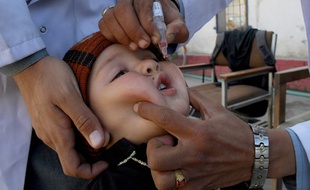 Un soignant donne le vaccin contre la polio à un enfant à Peshawar (Pakistan), le 18 février 2020.