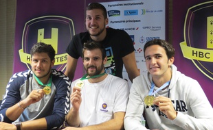 Au premier rang, Nicolas Tournat, Julien Salmon et Romain Lagarde (de gauche à droite). Au dessus, Florian Delecroix, tous issus du centre de formation nantais, tous champions du monde.