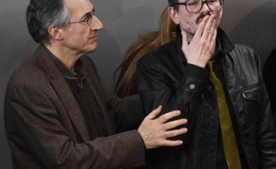 Gérard Briard et Renald Luzier, alias Luz, à l'issue d'une conférence de presse le 13 janvier 2015 à Paris