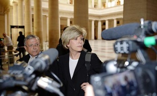 Sylvie Andrieux et son avocat Gaëtan Di Marino à leur arrivée le 2 juin 2014 au palais de justice d'Aix-en-Provence