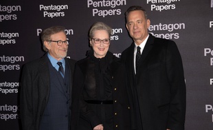 Steven Spielberg, Meryl Streep et Tom Hanks à l'avant première du film Pentagon Papers le 13 janvier 2018 à Paris