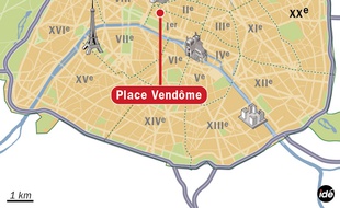 Carte de localisation de la place Vendôme, à Paris.