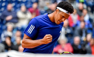 Jo-Wilfried Tsonga lors de la demi-finale de Coupe Davis France-Serbie, le 15 septembre 2017 à Lille.
