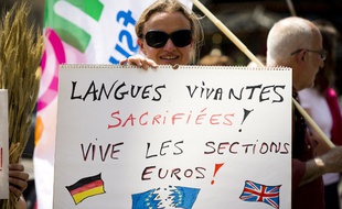 Une manifestation contre la suppression des classes bilangues, en juin 2015 à Paris.