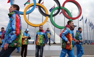 Les anneaux olympiques de Sotchi, le 5 février 2014.