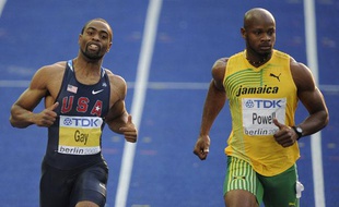 Tyson Gay et Asafa Powell lors des championnats du monde d'athlétisme, en 2009, à Berlin.