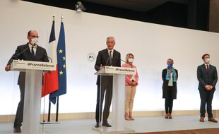Jean Castex, Bruno Le Maire, Barbara Pompili, Elisabeth Borne et Clément Beaune à l'annonce du plan de relance.