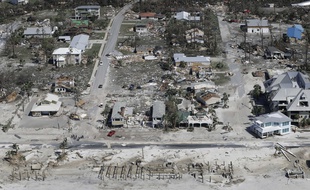Vue aérienne des dégâts causés par l'ouragan Michael à Mexico Beach, en Floride, le 11 octobre 2018.
