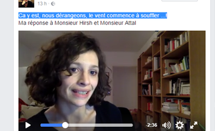 Capture d'écran de la vidéo sur facebook de l'interne Sabrina Ali Benali, qui dénonce le manque de moyens dans les hôpitaux publics.