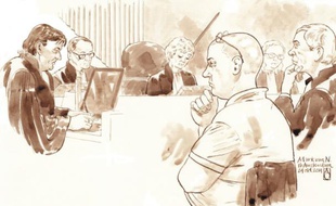 Croquis d'audience fait le 24 octobre 2014 de Mark van Nierop devant un tribunal à Amsterdam
