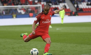 Lucas pendant un match entre le PSG et Bastia au Parc des Princes.