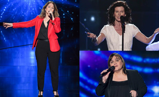 Nayah (à gauche), Maria Cuche (à droite, en haut) et Virginie Vetrano alias Lisa Angell, dans The Voice.
